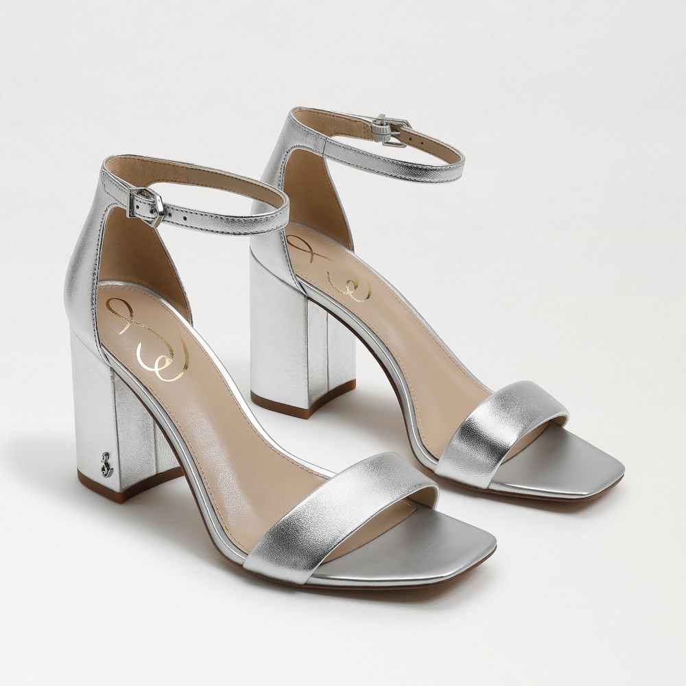 Shiny silver hot sale block heels