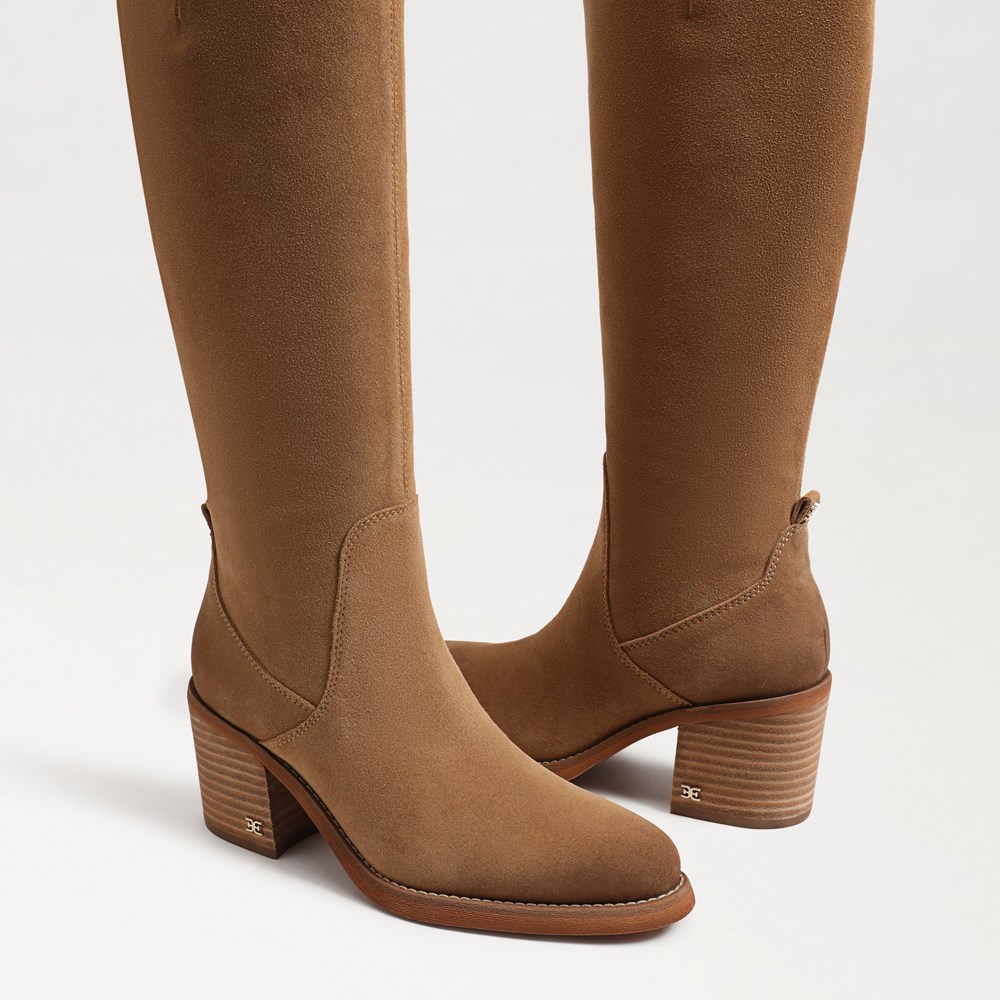 Leather and suede knee high boots on sale